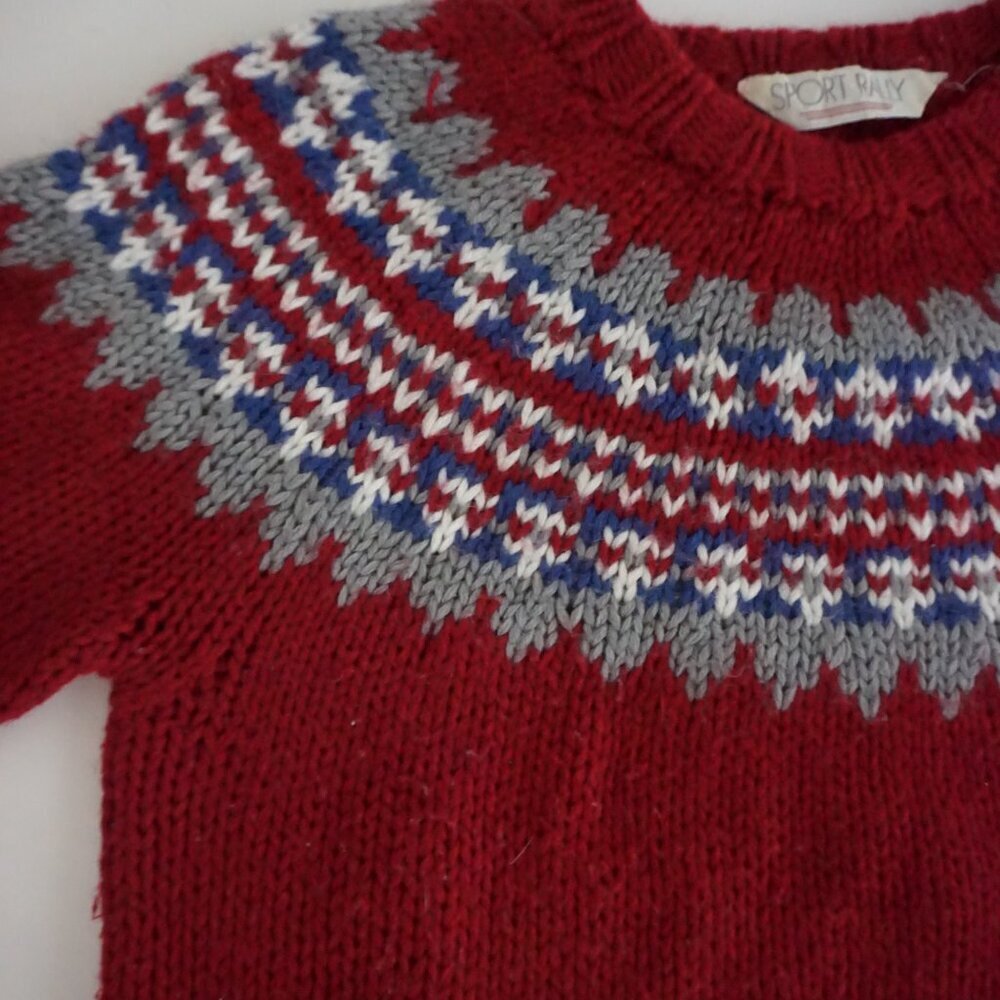 Vintage Sport Rally Red Fair Isle Nordic Pattern Knit Sweater Cabincore S - Picture 8 of 10